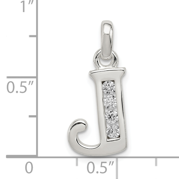 Sterling Silver White CZ Letter J Initial Pendant - Picture 4 of 4